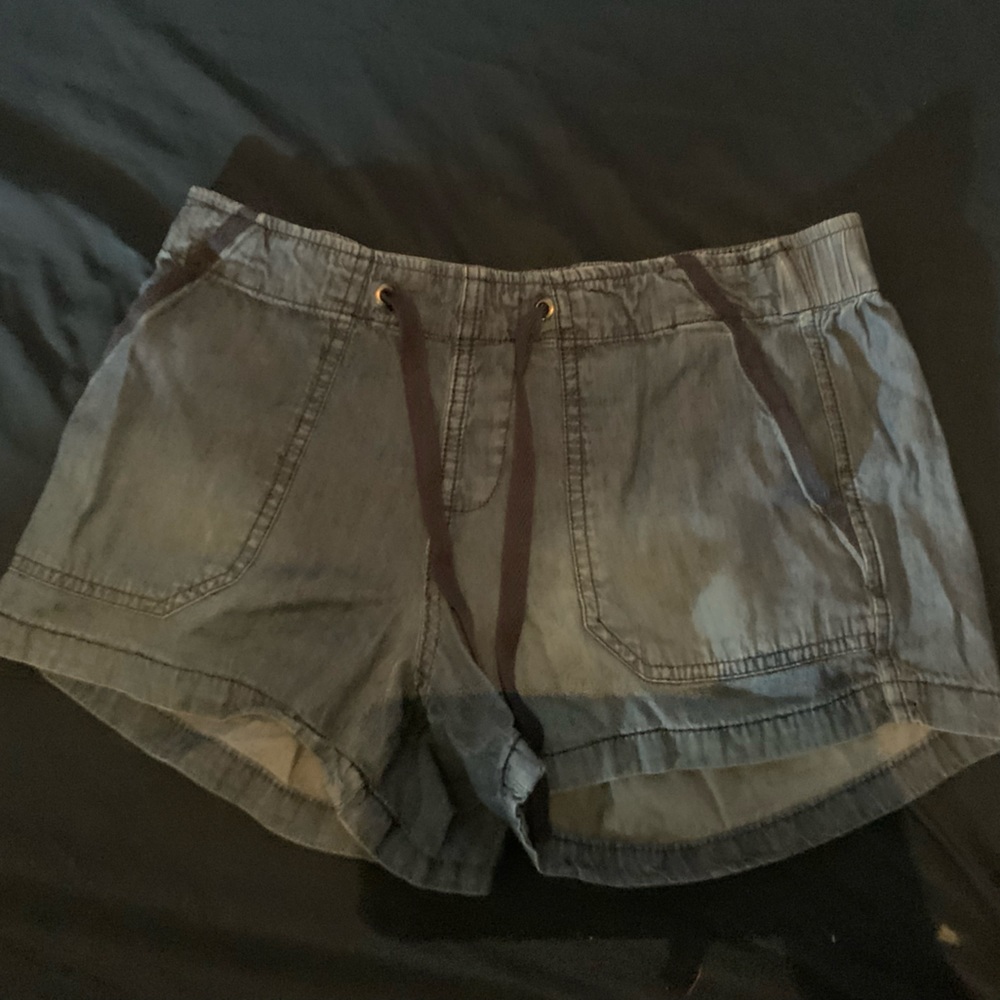 light wash stretch altard state tie jean shorts